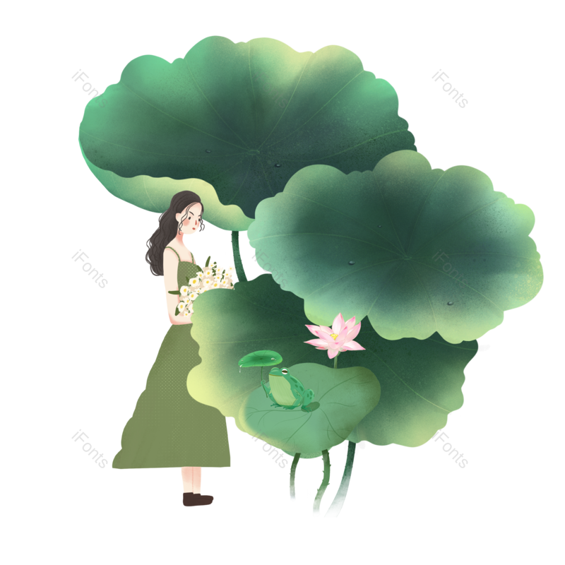 装饰图片,荷花元素,夏天PNG,插画免抠素材